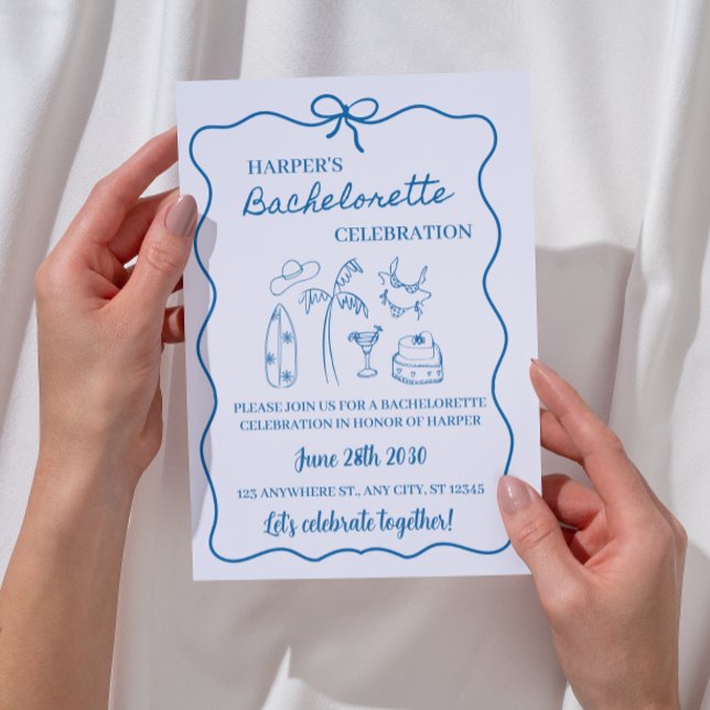 Blue & Grey Beach Bachelorette Weekend itinerary Invitation (Creator Uploaded)