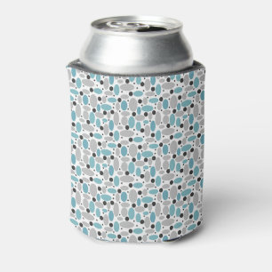 blue grey bean polka dot retro pattern home decor can cooler