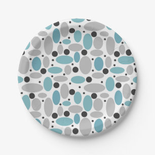 blue grey bean polka dot retro pattern home decor  paper plate