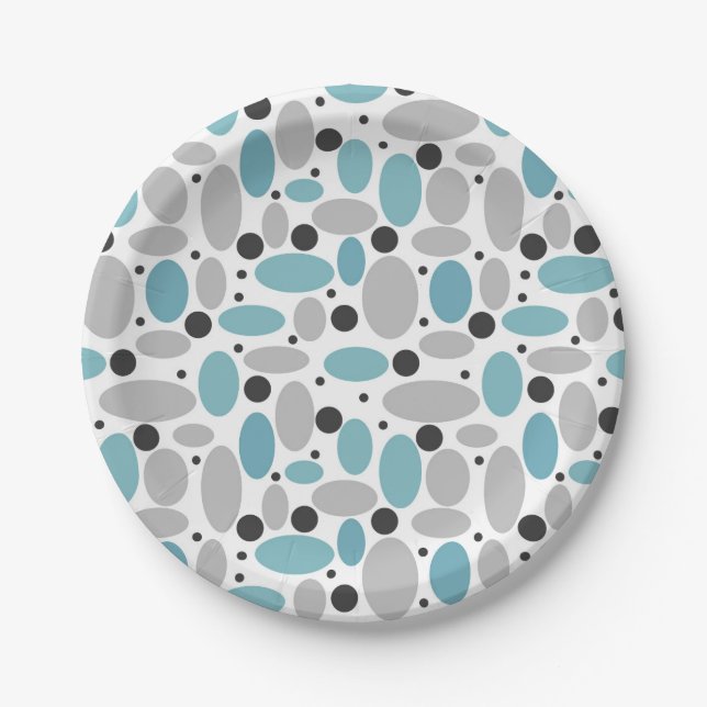 blue grey bean polka dot retro pattern home decor  paper plate (Front)