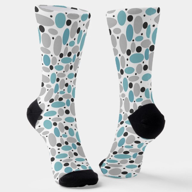 blue grey bean polka dot retro pattern home decor  socks (Angled)
