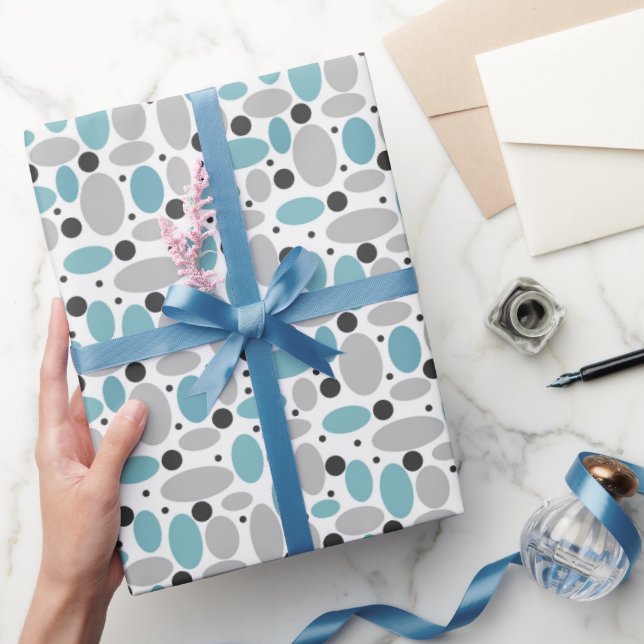 blue grey bean polka dot retro pattern home decor  wrapping paper (Gifting)
