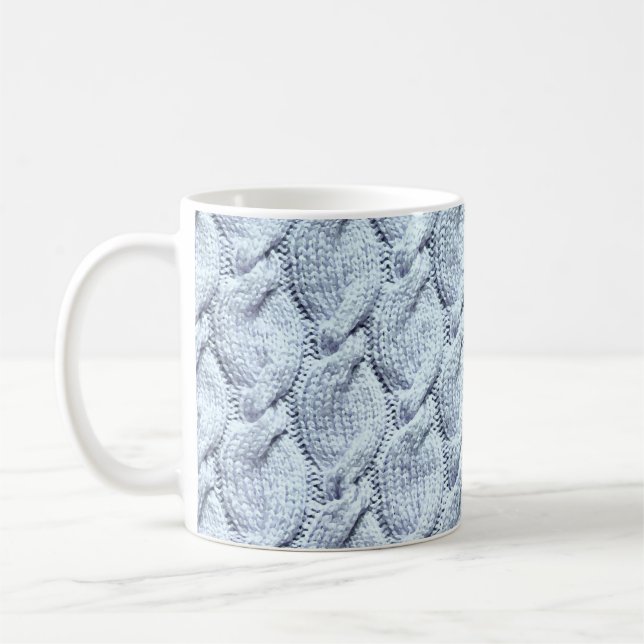 Blue-grey big knitted cables coffee mug (Left)
