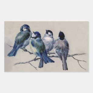 Blue Grey Birds on a Branch by Hector Giacomelli Rectangular Sticker