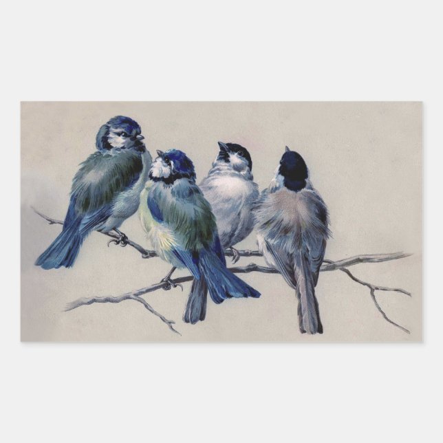 Blue Grey Birds on a Branch by Hector Giacomelli  Rectangular Sticker (Front)