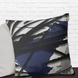 Blue Grey Black Abstract Watercolor Throw Pillow<br><div class="desc">Modern throw pillow features a stylish artistic design in a blue, grey and black colour palette. This artistic composition is constructed from an artistic woodblock design, layered over Memphis style design elements; layered design elements create highlights and shadows. The shades of grey white and black accents complement the blue background....</div>