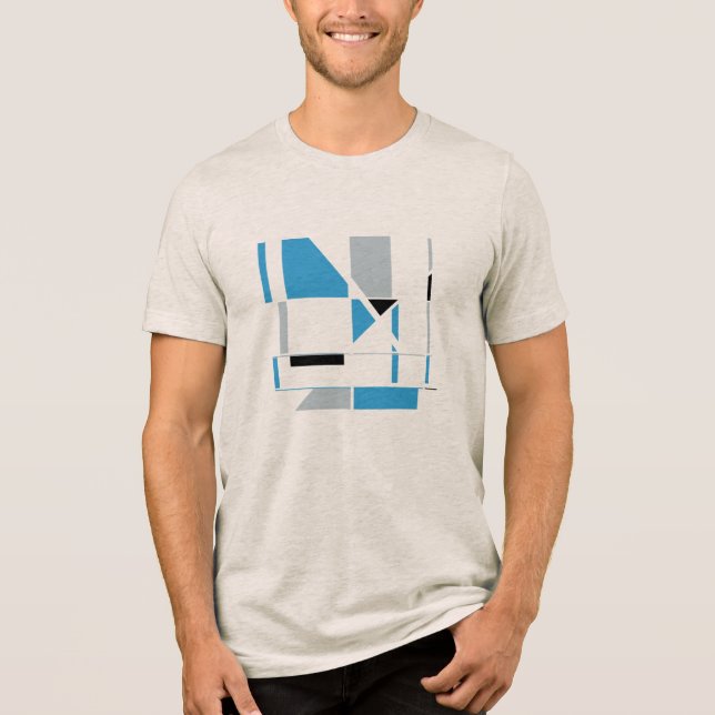 Blue Grey Black Contemporary Geometric Abstract Tri-Blend Shirt (Front)