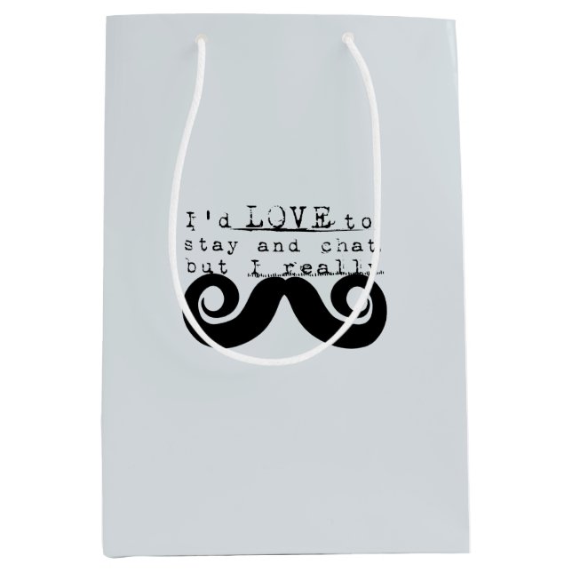 Blue Grey Black Funny Humor I Mustache Medium Gift Bag (Front)