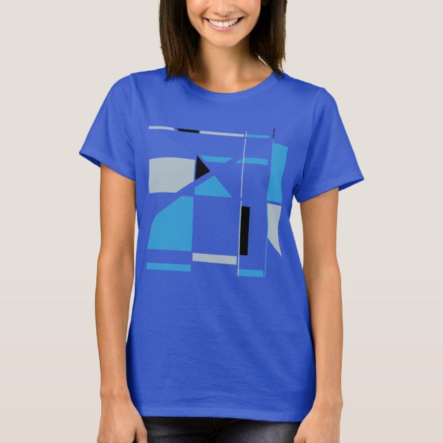 Blue Grey Black MCM-inspired Geometric Abstract T-Shirt (Front)