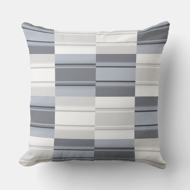 Blue Grey Black Pattern Squares Cushion (Front)
