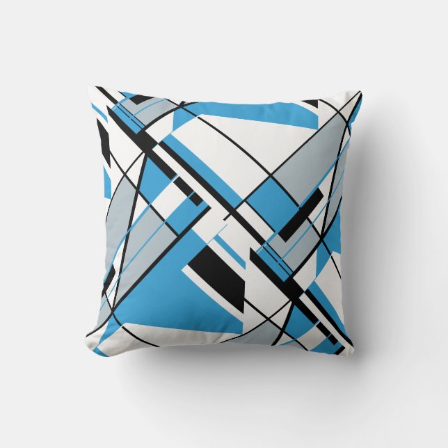 Blue Grey Black White Abstract Art Angular Design Cushion (Front)