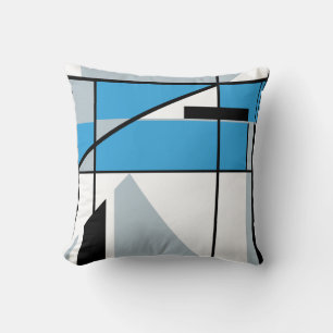 Blue Grey Black White Abstract Art Diagonal Design Cushion