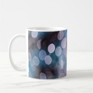 Blue grey bokeh, abstract background. coffee mug