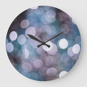 Blue grey bokeh, abstract background. large clock