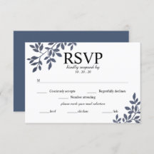 Blue Grey Botanical Glitter Wedding RSVP Card