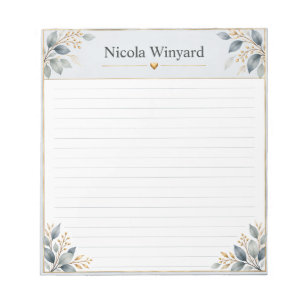 Blue Grey Botanical Personalised Notepad