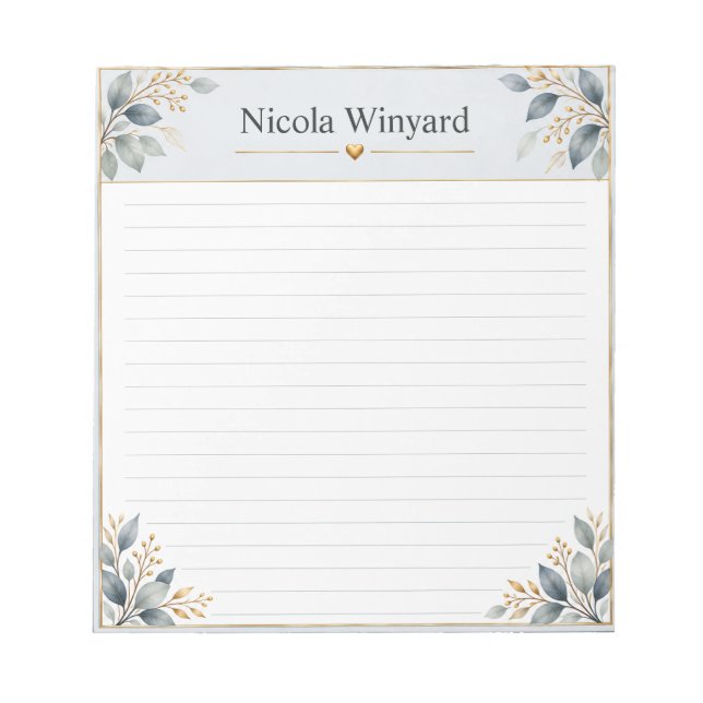 Blue Grey Botanical Personalised Notepad (Front)