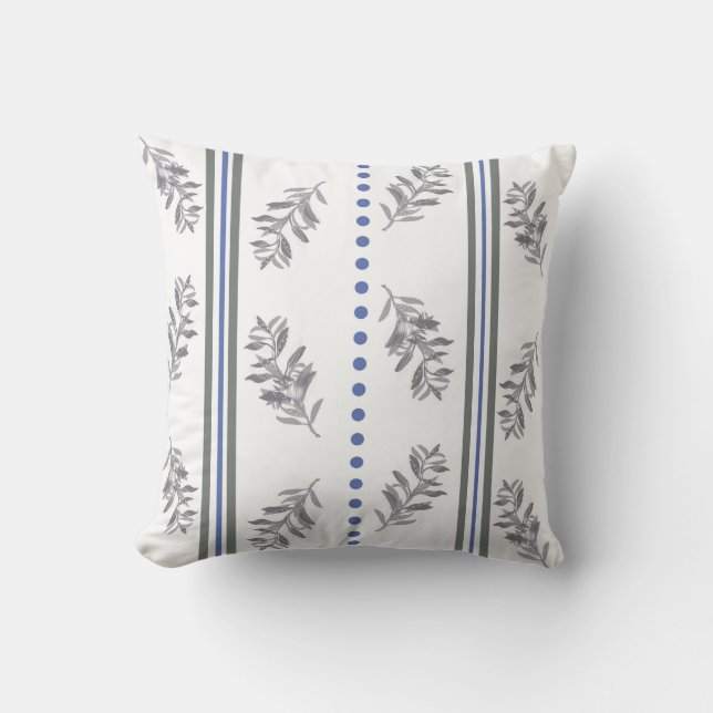 Blue & Grey Botanical Watercolor Pattern Cushion (Front)