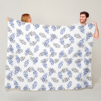 Blue & Grey Botanical Watercolor Pattern Fleece Blanket