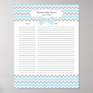 Blue Grey Bow tie Baby Shower Gift List guest list Poster