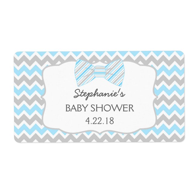 Blue Grey Bow tie baby shower water bottle / favou (Front)