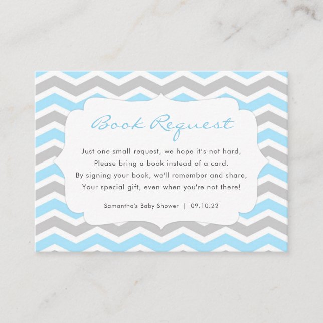Blue Grey Boy Baby Shower book request Enclosure Card (Front)