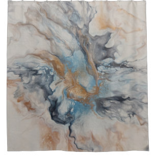 Blue, grey, bronze, cream abstract modern shower curtain
