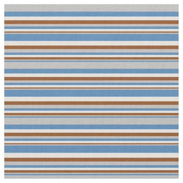 Blue, Grey, Brown & Beige Coloured Lines Fabric (Close Up)