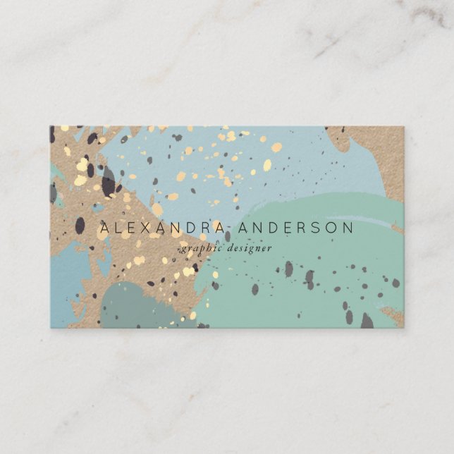 Blue Grey Brush Strokes Kraft Paper Business Card (Front)