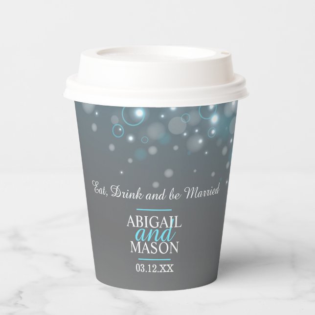 Blue grey bubbles custom wedding paper cups (Front)