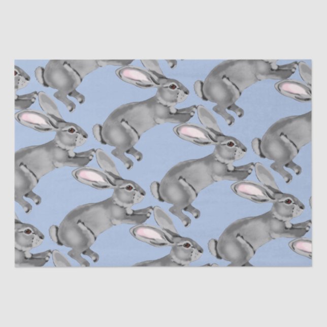 Blue Grey Bunny Rabbit Animal Pattern Baby Shower Tissue Paper (Front)