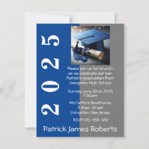Blue & Grey Cap Design Graduation Invitation