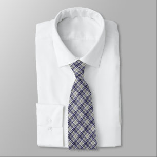 Blue Grey Check Plaid Neck Tie