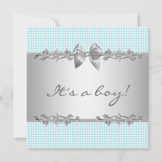 Blue Grey Checks Boy Shower Invitation