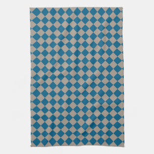 Blue Grey Chequered Diamond Pattern Tea Towel