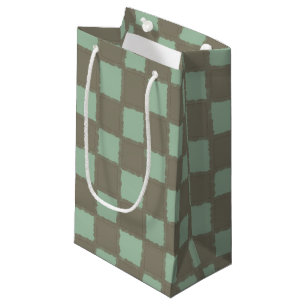 Blue Grey Chequered Sleek Chequerboard Pattern Small Gift Bag