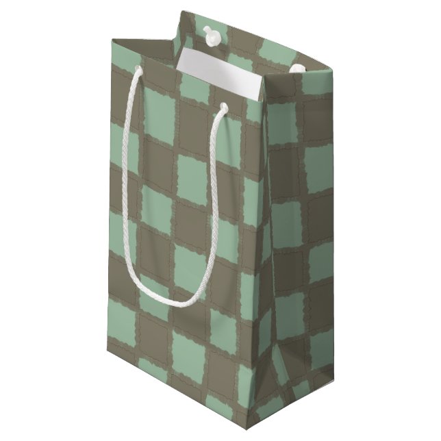 Blue Grey Chequered Sleek Chequerboard Pattern Small Gift Bag (Front Angled)