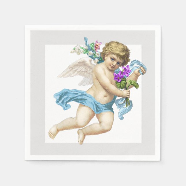 Blue Grey Cherub Angel Paper Napkin (Front)