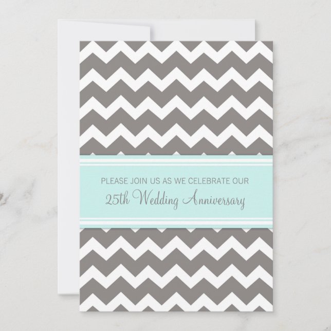 Blue Grey Chevron 25th Anniversary Invitation (Front)