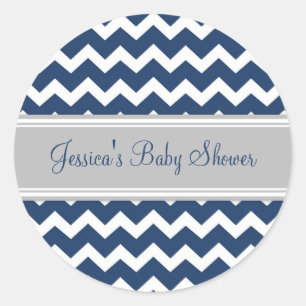 Blue Grey Chevron Baby Shower Favour Stickers