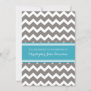 Blue Grey Chevron Baptism Invitation