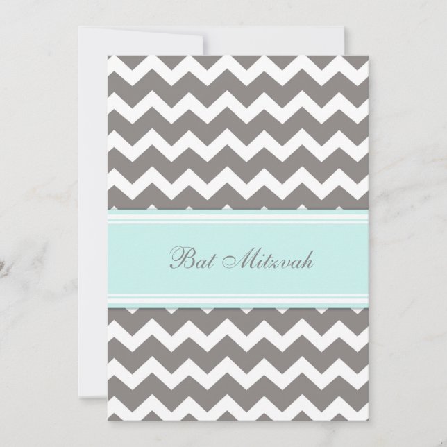 Blue Grey Chevron Bat Mitzvah Invitations (Front)