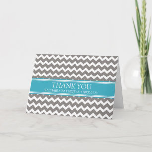 Blue Grey Chevron Bat Mitzvah Thank You Card
