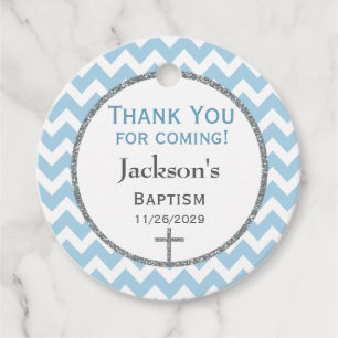 Blue Grey Chevron Boys Baptism Thank You Favour Ta Favour Tags