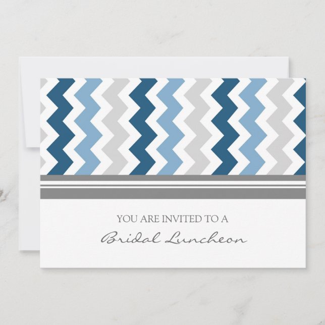 Blue Grey Chevron Bridal Lunch Invitation (Front)