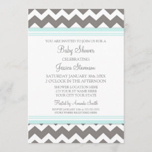 Blue Grey Chevron Custom Baby Shower Invitations