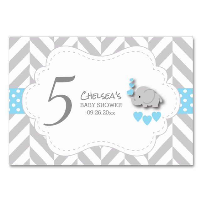 Blue & Grey Chevron Elephant - HZ Table Card (Front)