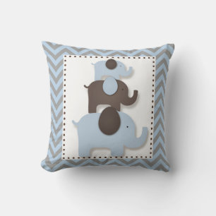 Blue & Grey Chevron Elephant Pillow