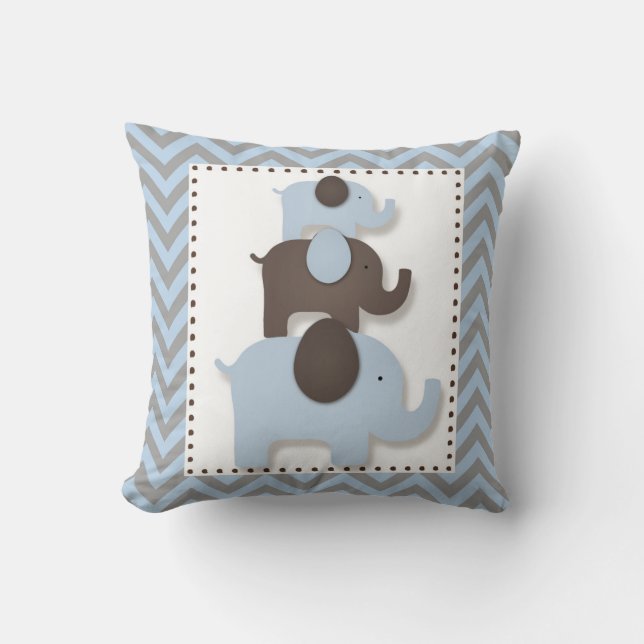 Blue & Grey Chevron Elephant Pillow (Front)
