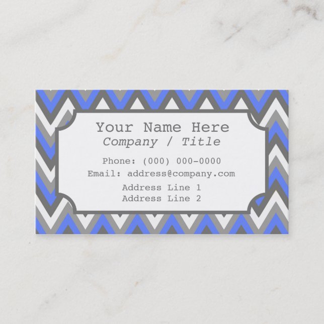 Blue Grey Chevron Label Business Card (Front)